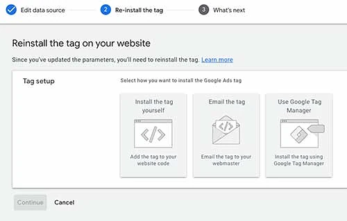 Google Ads tag installation options