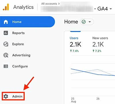 Google Analytics GA4 admin menu option