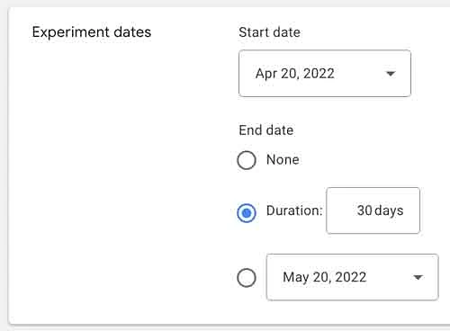 Experiment dates