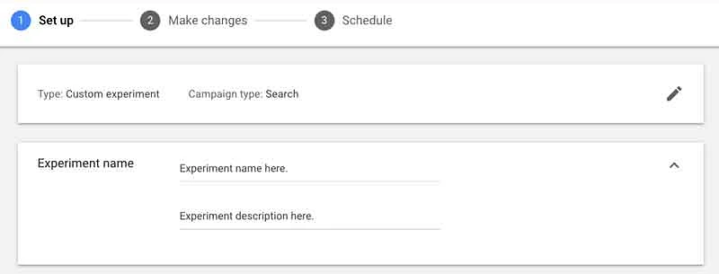 Experiment name and description