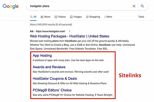 Sitelinks Google Ads