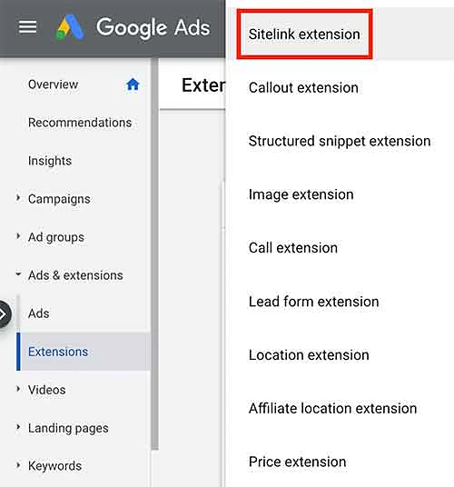 Sitelink extension