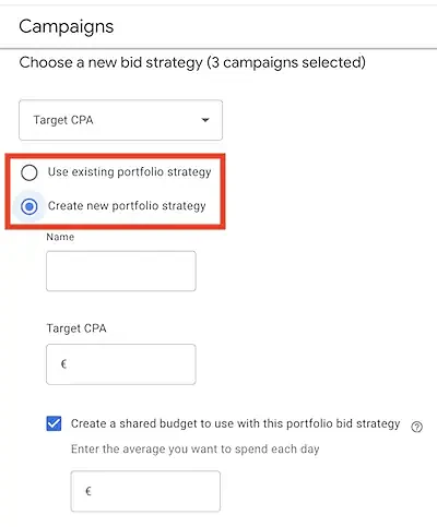 Use existing or create new portfolio bid strategy