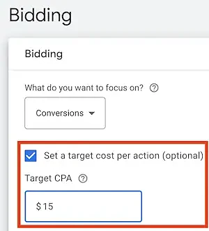Set a target cost per action