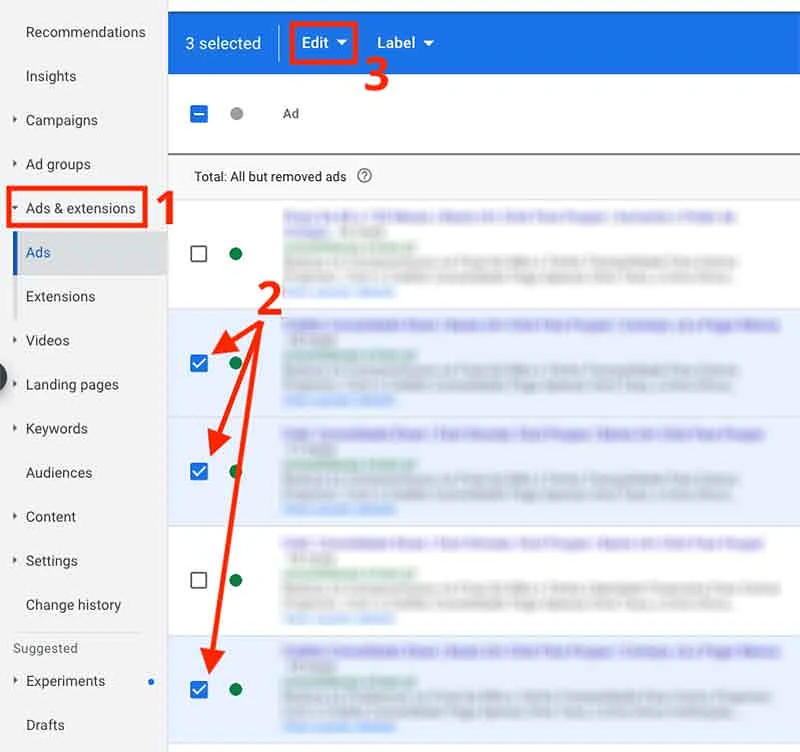 Specific ads selected