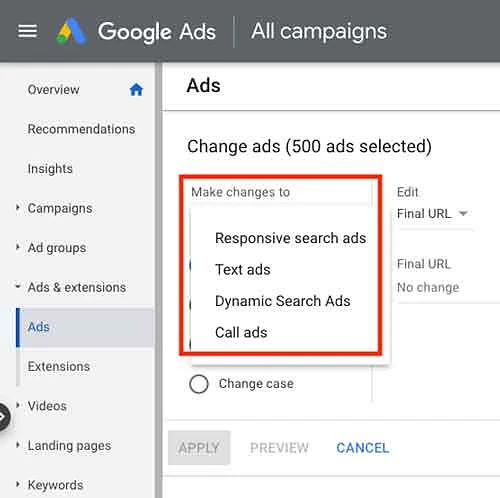 Choose ad type