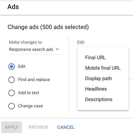 Edit options