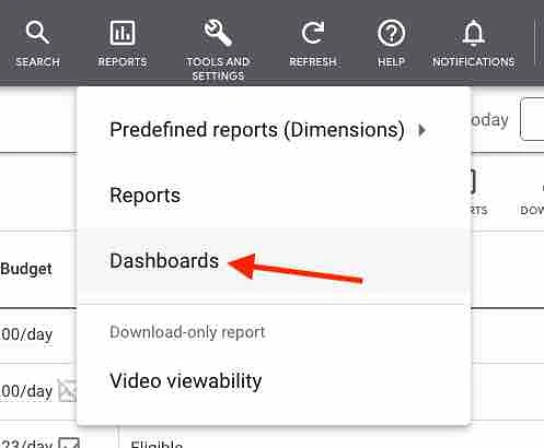 Dashboards option