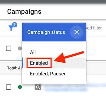 Campaign status filter