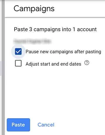 Pause new campaigns after pasting