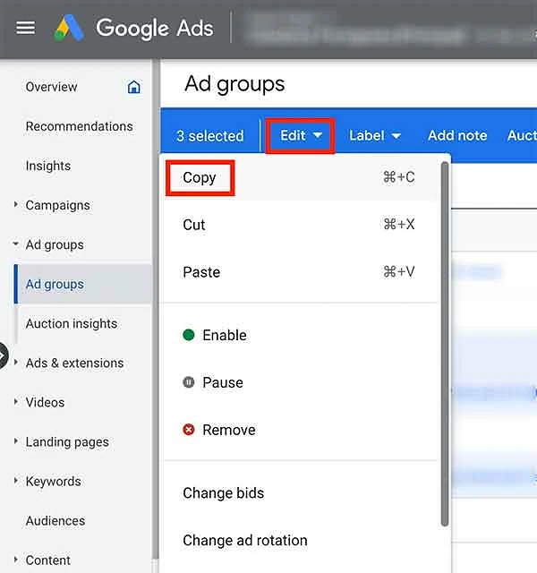 Copy ad groups