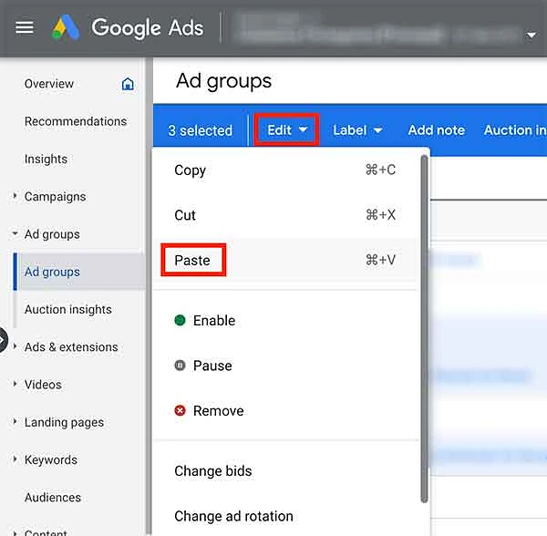 Paste ad groups