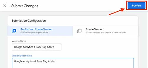 Publish GA4 tag