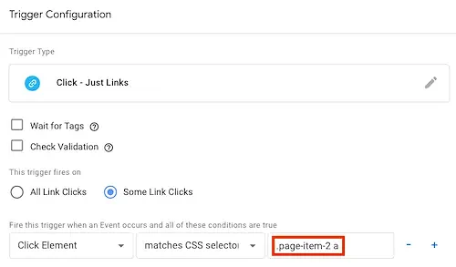 Place CSS class in the trigger configuration field