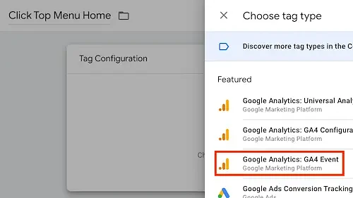 Choose Google Analytics GA4 Event