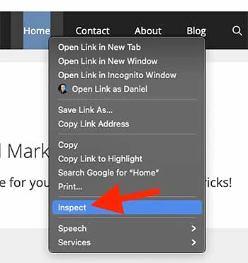 Inspect menu element