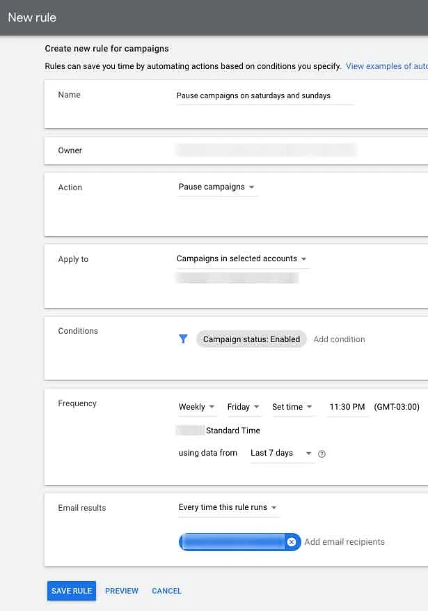 Automated rule settings