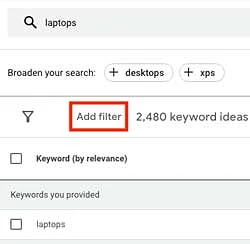 Add filters to keyword ideas in Keyword Planner