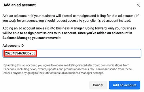 Paste ad account id number