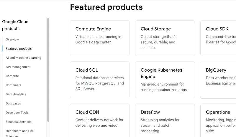 Google Cloud featured products