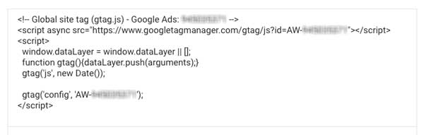 Google Ads tag code