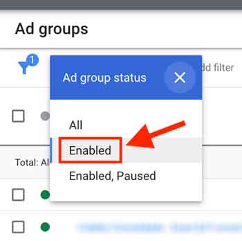 Ad group status filter