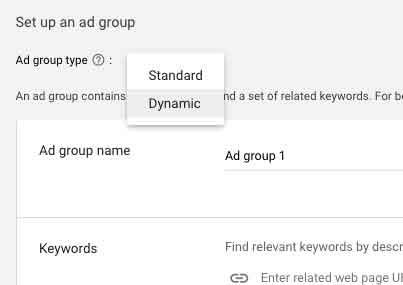 Google Ads Ad Group Type: Dynamic