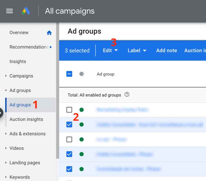 How to delete ad groups in Google Ads