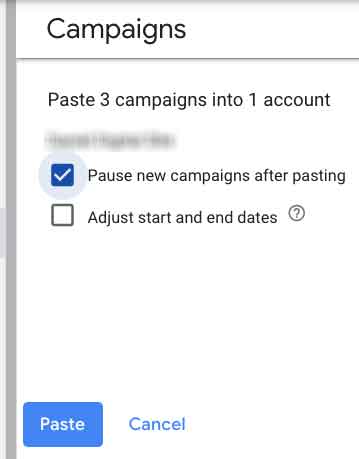 Pause new campaigns after pasting