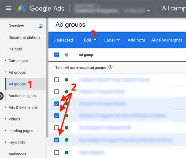 Select ad groups to copy