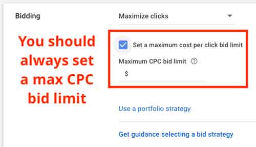 Maximize clicks, max cpc bid limit