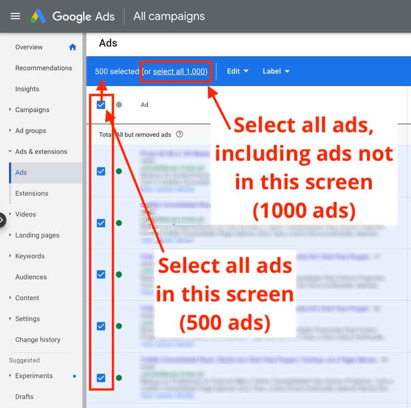 Select all ads