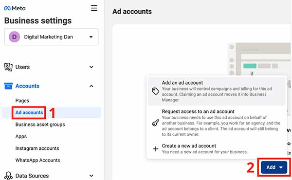 Add an ad account to your Facebook Business Manager