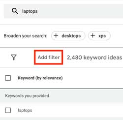 Add filters to keyword ideas in Keyword Planner