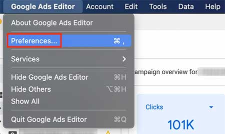 Google Ads Editor preferences
