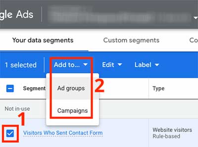 Add segment to campaigns or ad groups