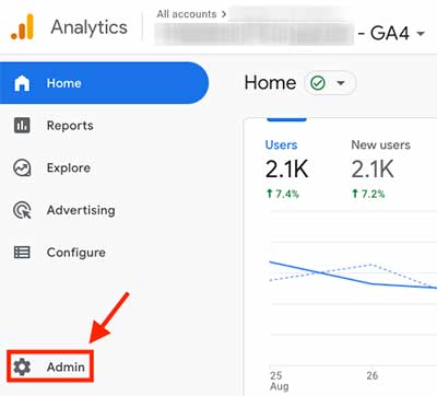 Google Analytics GA4 admin menu option