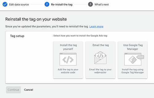 Google Ads tag installation options