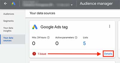Google Ads tag issues