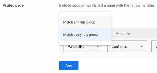 Visited page rule groups