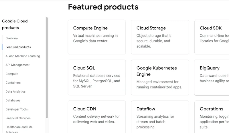Google Cloud featured products