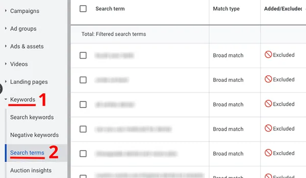 Search Terms report in Google Ads