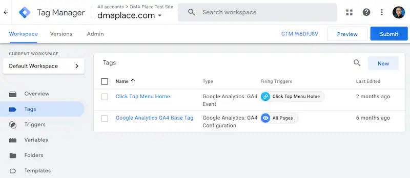 Google Tag Manager interface