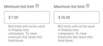 Minimum and maximum bid limits