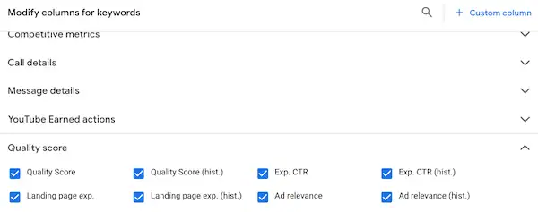 Quality score section