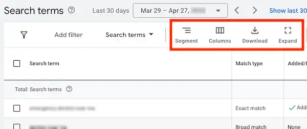 Search terms buttons