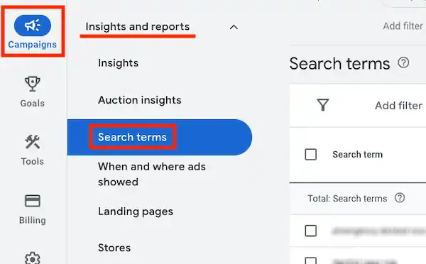 Where to find the search terms report
