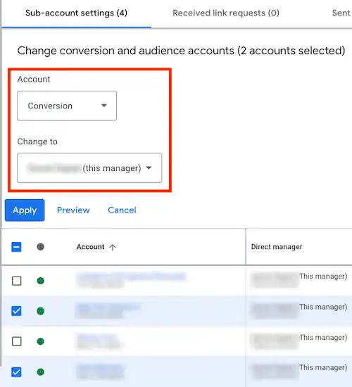 Change account conversion to this manager
