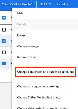 Change conversion and audience accounts