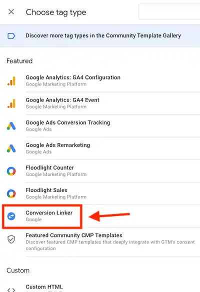 Conversion linker tag type